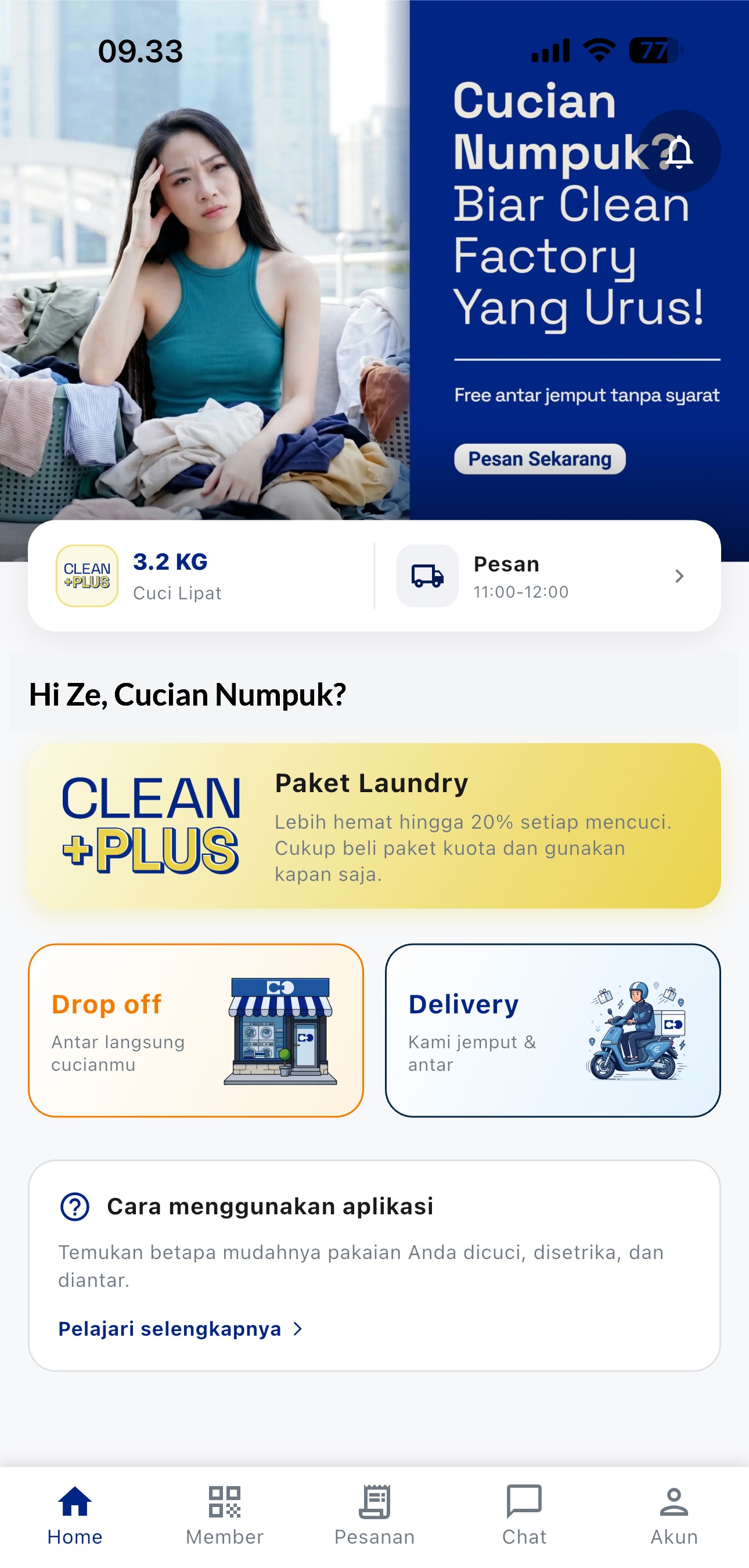 Clean Mate App Home Screen